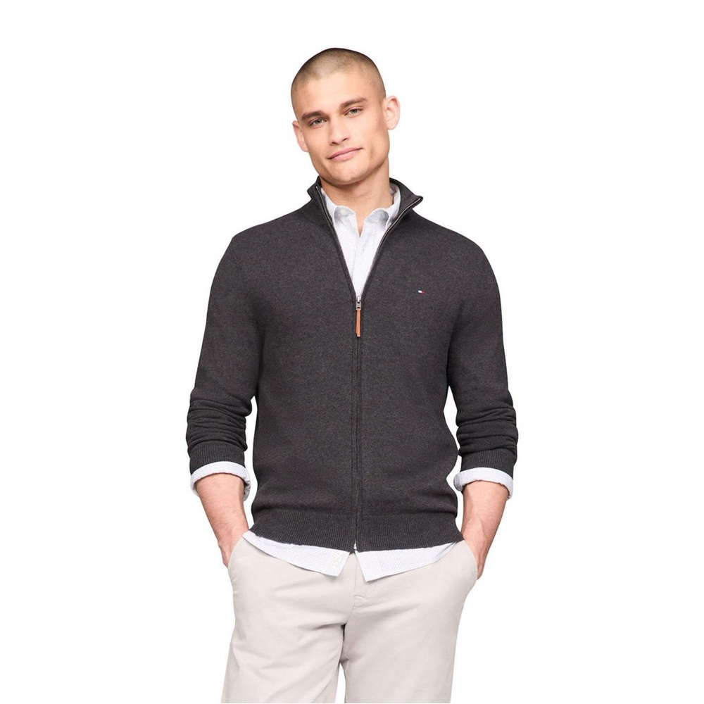 Tommy Hilfiger Men’s Solid Full-Zip Sweater in Grey Size XL